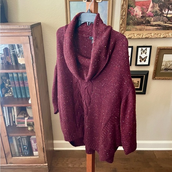 a.n.a plus size cowl neck poncho style speckled knit sweater 0X burgundy - Picture 4 of 10